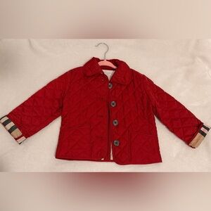Girls Burberry Red Quilted Jacket